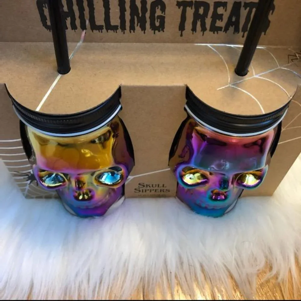 Chilling Treats Set of 2 Rainbow Skull Sippers